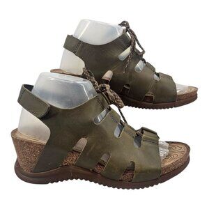 Bionica Womens 9 Olive Sorena Leather Lace Up Sandals